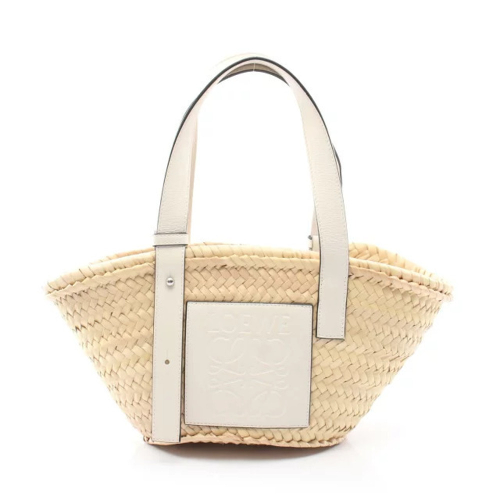 Loewe Basket Bag Handbag Leather Raffia Beige Cream White